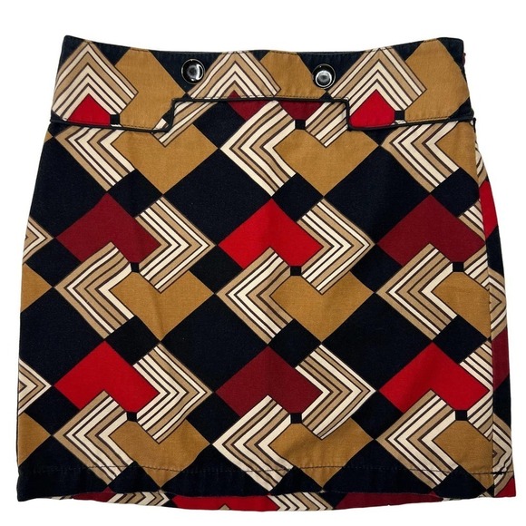 LOFT Geometrical Mid Century Modern Tan, Red, Burgundy & Black Women's Skirt 2 - Picture 1 of 4